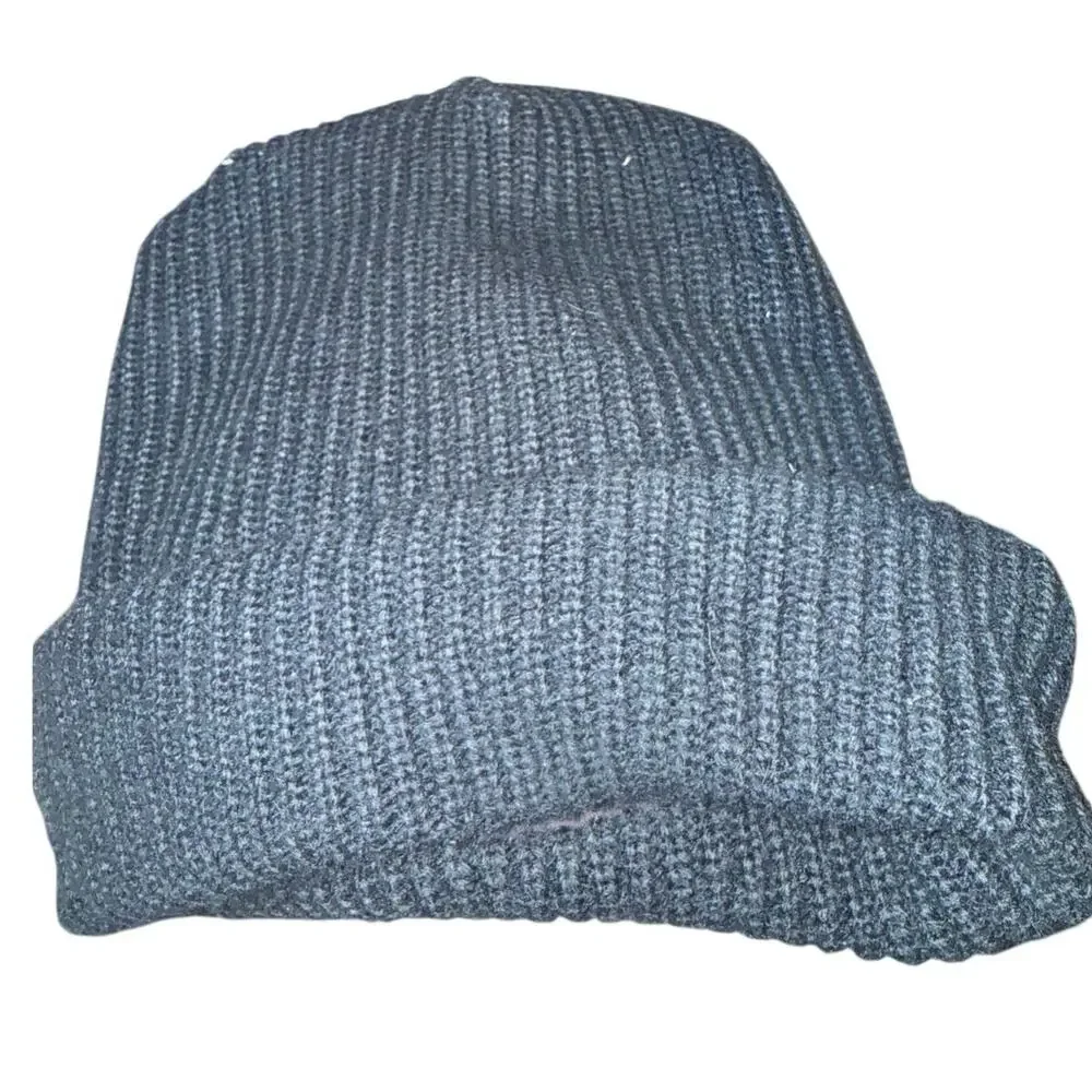 The North Face Navy Rib Knit Cuffed Beanie Hat Fleece Lined Unisex One Size